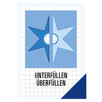 Einfache Grafik in Blautönen, welche die Funktion und den Effekt von Überfüllung sowie Unterfüllung zeigt und symbolisch für die Dienstleistung „Überfüllen/Unterfüllen“ steht.